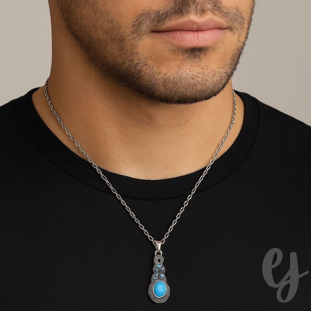The Mavi Turquoise Blue Pendant Necklace in Silver Tone